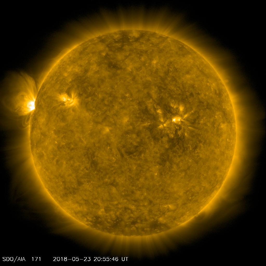 solar image_05-23-2018_3 active regions in North_B1.1 at 2056 UT at East limb.jpg